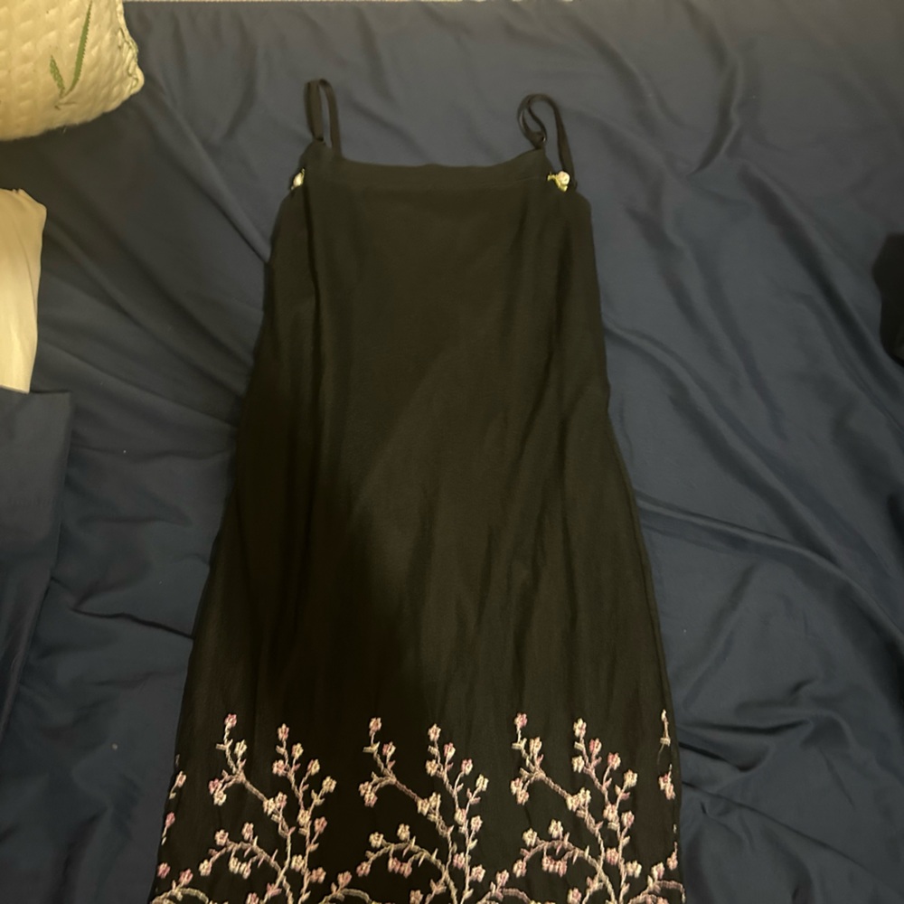 Black Asymmetrical Sundress with Pink Embellishments